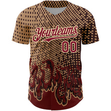 Загрузить изображение в средство просмотра галереи, Custom Old Gold Crimson-City Cream 3D Pattern Design Flame Authentic Baseball Jersey
