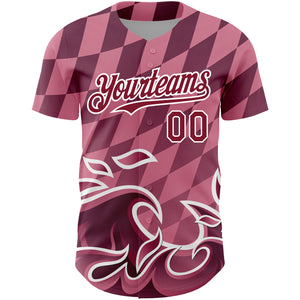 Custom Light Pink Crimson-White 3D Pattern Design Flame Authentic Baseball Jersey