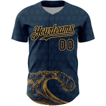 Laden Sie das Bild in den Galerie-Viewer, Custom US Navy Blue Black-Old Gold 3D Pattern Design Wave Authentic Baseball Jersey
