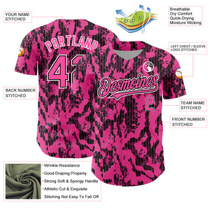 Custom Pink Black-White 3D Pattern Design Abstract Fluid Authentic Baseball Jersey