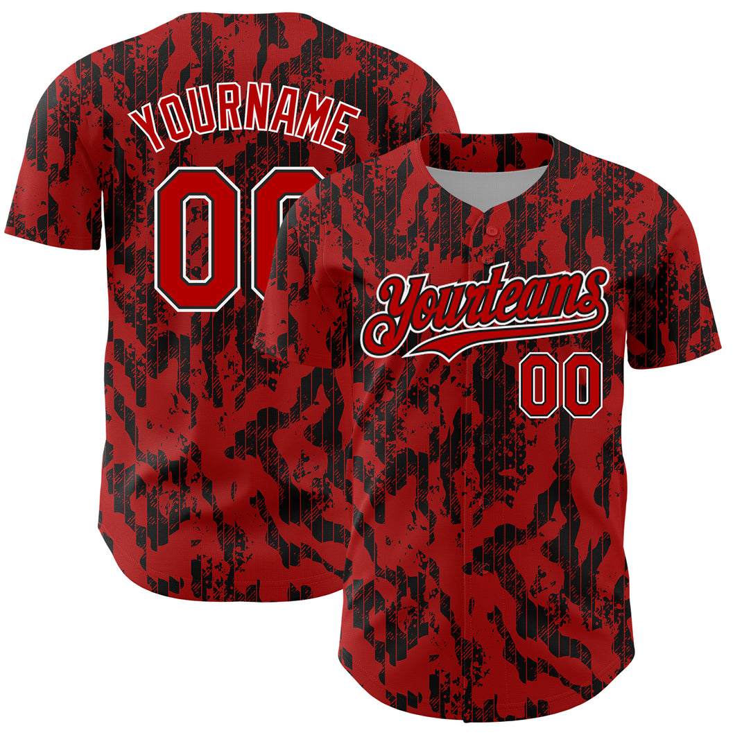 Custom Red Black-White 3D Pattern Design Abstract Fluid Authentic Baseball Jersey