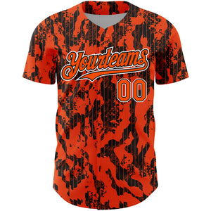 Custom Orange Black-White 3D Pattern Design Abstract Fluid Authentic Baseball Jersey