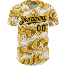 Загрузить изображение в средство просмотра галереи, Custom Yellow Brown-Old Gold 3D Pattern Design Abstract Fluid Authentic Baseball Jersey
