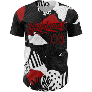 Custom Black Red-White 3D Pattern Design Flower Authentic Baseball Jersey