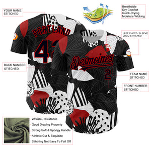 Custom Black Red-White 3D Pattern Design Flower Authentic Baseball Jersey