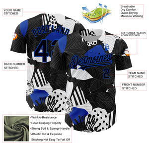 Custom Black Thunder Blue-White 3D Pattern Design Flower Authentic Baseball Jersey