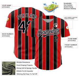 Custom Red Black-White 3D Pattern Design Stripe Authentic Baseball Jersey