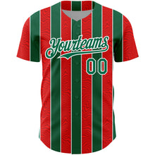 Laden Sie das Bild in den Galerie-Viewer, Custom Red Kelly Green-White 3D Pattern Design Stripe Authentic Baseball Jersey
