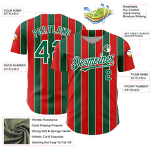 Laden Sie das Bild in den Galerie-Viewer, Custom Red Kelly Green-White 3D Pattern Design Stripe Authentic Baseball Jersey
