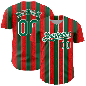 Custom Red Kelly Green-White 3D Pattern Design Stripe Authentic Baseball Jersey