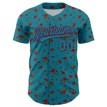 Load image into Gallery viewer, Custom Teal Maroon 3D Pattern Design Gothic Style Rose Authentic Baseball Jersey
