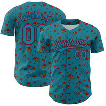 Load image into Gallery viewer, Custom Teal Maroon 3D Pattern Design Gothic Style Rose Authentic Baseball Jersey
