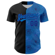 Load image into Gallery viewer, Custom Blue Dark Purple-Black 3D Pattern Design Gothic Style Rose Authentic Baseball Jersey
