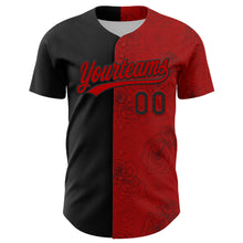 Load image into Gallery viewer, Custom Red Black 3D Pattern Design Gothic Style Rose Authentic Baseball Jersey
