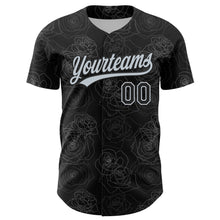 Load image into Gallery viewer, Custom Black Silver 3D Pattern Design Gothic Style Rose Authentic Baseball Jersey
