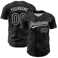 Load image into Gallery viewer, Custom Black Silver 3D Pattern Design Gothic Style Rose Authentic Baseball Jersey
