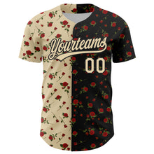 Load image into Gallery viewer, Custom Black Cream 3D Pattern Design Gothic Style Rose Authentic Baseball Jersey
