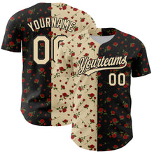 Load image into Gallery viewer, Custom Black Cream 3D Pattern Design Gothic Style Rose Authentic Baseball Jersey
