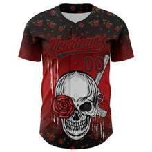 Загрузить изображение в средство просмотра галереи, Custom Black Red 3D Pattern Design Gothic Style Skull With Rose And Gun Authentic Baseball Jersey
