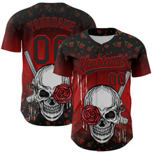 Загрузить изображение в средство просмотра галереи, Custom Black Red 3D Pattern Design Gothic Style Skull With Rose And Gun Authentic Baseball Jersey
