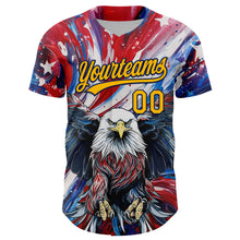 Загрузить изображение в средство просмотра галереи, Custom Red Gold-Navy 3D American Flag Eagle And Star Authentic Baseball Jersey
