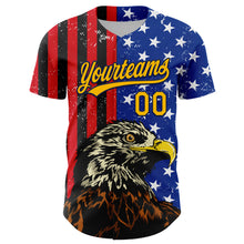 Load image into Gallery viewer, Custom Navy Gold-Red 3D American Flag Eagle And Star Authentic Baseball Jersey
