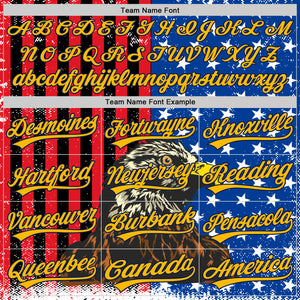 Custom Navy Gold-Red 3D American Flag Eagle And Star Authentic Baseball Jersey