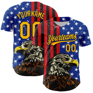 Custom Navy Gold-Red 3D American Flag Eagle And Star Authentic Baseball Jersey