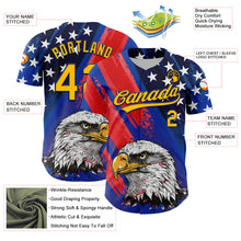 Загрузить изображение в средство просмотра галереи, Custom Royal Gold Navy-Red 3D American Flag Eagle And Star Authentic Baseball Jersey
