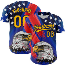 Загрузить изображение в средство просмотра галереи, Custom Royal Gold Navy-Red 3D American Flag Eagle And Star Authentic Baseball Jersey
