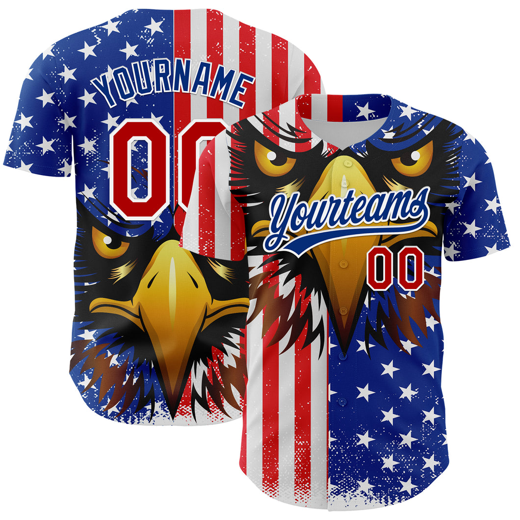 Custom White Red-Royal 3D American Flag Eagle And Star Authentic Baseball Jersey