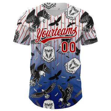 Custom White Red-Royal 3D Pattern Design American Eagle Authentic Baseball Jersey