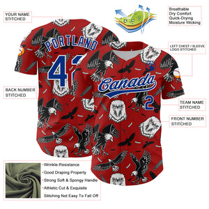 Custom Red Royal-White 3D Pattern Design American Eagle Authentic Baseball Jersey