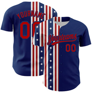 Custom US Navy Blue Red 3D American Flag And Star Authentic Baseball Jersey