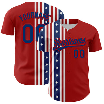 Custom Red US Navy Blue 3D American Flag And Star Authentic Baseball Jersey