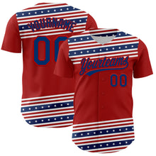 Laden Sie das Bild in den Galerie-Viewer, Custom Red US Navy Blue 3D American Flag And Star Authentic Baseball Jersey
