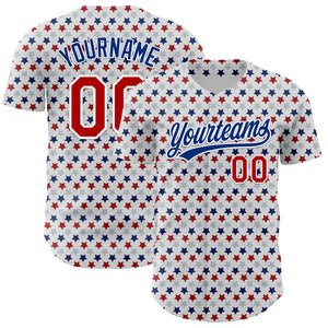 Custom White Red-Royal 3D Pattern Design Star Authentic Baseball Jersey