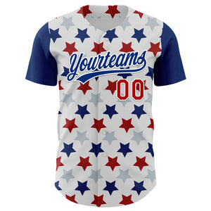 Custom White Red-Royal 3D Pattern Design Star Authentic Baseball Jersey