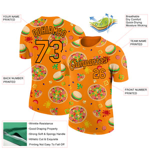 Custom Bay Orange Black 3D Pattern Design Food Pizza And Burger Performance T-Shirt