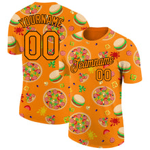 Загрузить изображение в средство просмотра галереи, Custom Bay Orange Black 3D Pattern Design Food Pizza And Burger Performance T-Shirt
