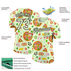 Custom Pea Green Black 3D Pattern Design Food Pizza Performance T-Shirt