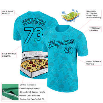 Custom Lakes Blue Black 3D Pattern Design Food Pizza Performance T-Shirt