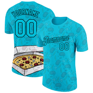 Custom Lakes Blue Black 3D Pattern Design Food Pizza Performance T-Shirt