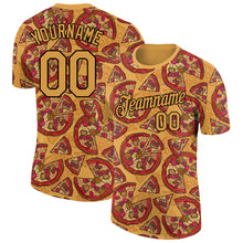 Загрузить изображение в средство просмотра галереи, Custom Old Gold Black 3D Pattern Design Food Pizza Performance T-Shirt
