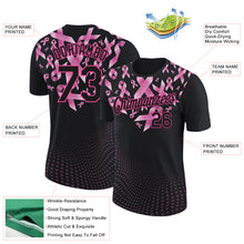 Load image into Gallery viewer, Custom Black Pink 3D Pink Ribbon Breast Cancer Heart Performance T-Shirt
