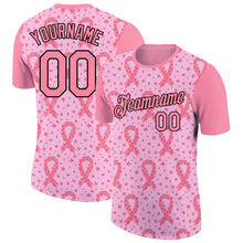 Загрузить изображение в средство просмотра галереи, Custom Light Pink Medium Pink-Black 3D Pink Ribbon Breast Cancer Performance T-Shirt
