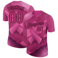 Загрузить изображение в средство просмотра галереи, Custom Hot Pink Black 3D Pink Ribbon Breast Cancer Performance T-Shirt
