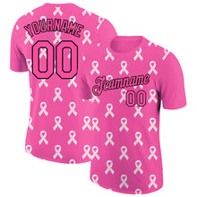 Загрузить изображение в средство просмотра галереи, Custom Pink Black 3D Pink Ribbon Breast Cancer Performance T-Shirt
