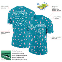 Load image into Gallery viewer, Custom Teal White 3D Pink Ribbon Breast Cancer Performance T-Shirt
