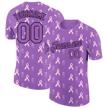 Загрузить изображение в средство просмотра галереи, Custom Medium Purple Black 3D Pink Ribbon Breast Cancer Performance T-Shirt
